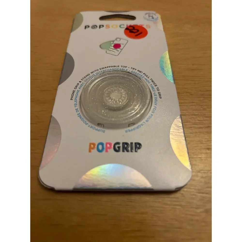 New Popsockets Swappable Top Phone Grip & Stand Clear with Silver Glitter